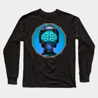 Jarhead - robot with a brain in a jar - blue Long Sleeve T-Shirt